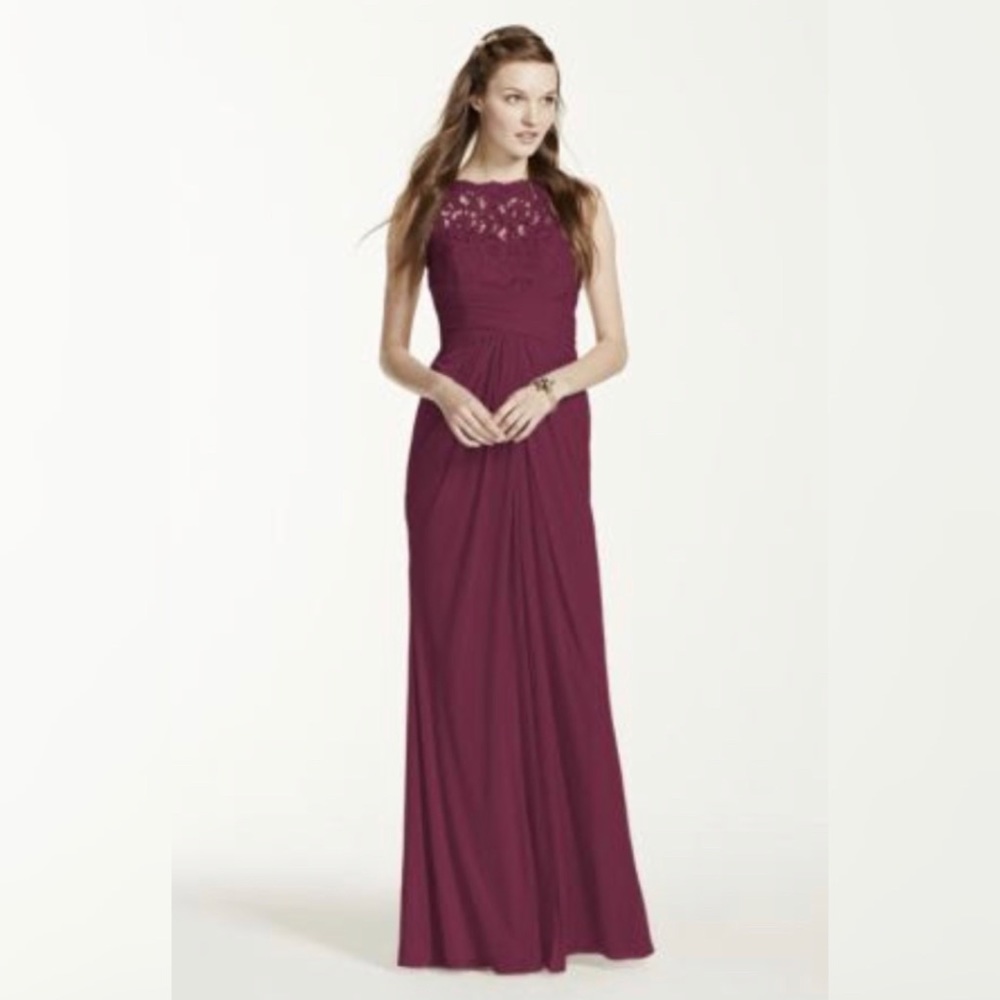 David's Bridal Long Mesh Dress in Wine Size 4 US